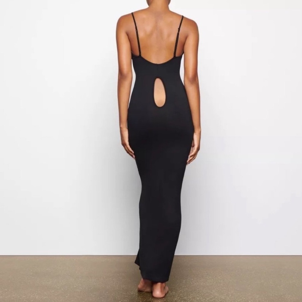 SKIMS Slinky Low Back Keyhole Maxi Dress - Gunmetal XS NWT